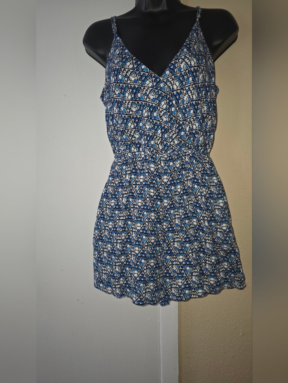 💙Blue Patterned Sleeveless Romper